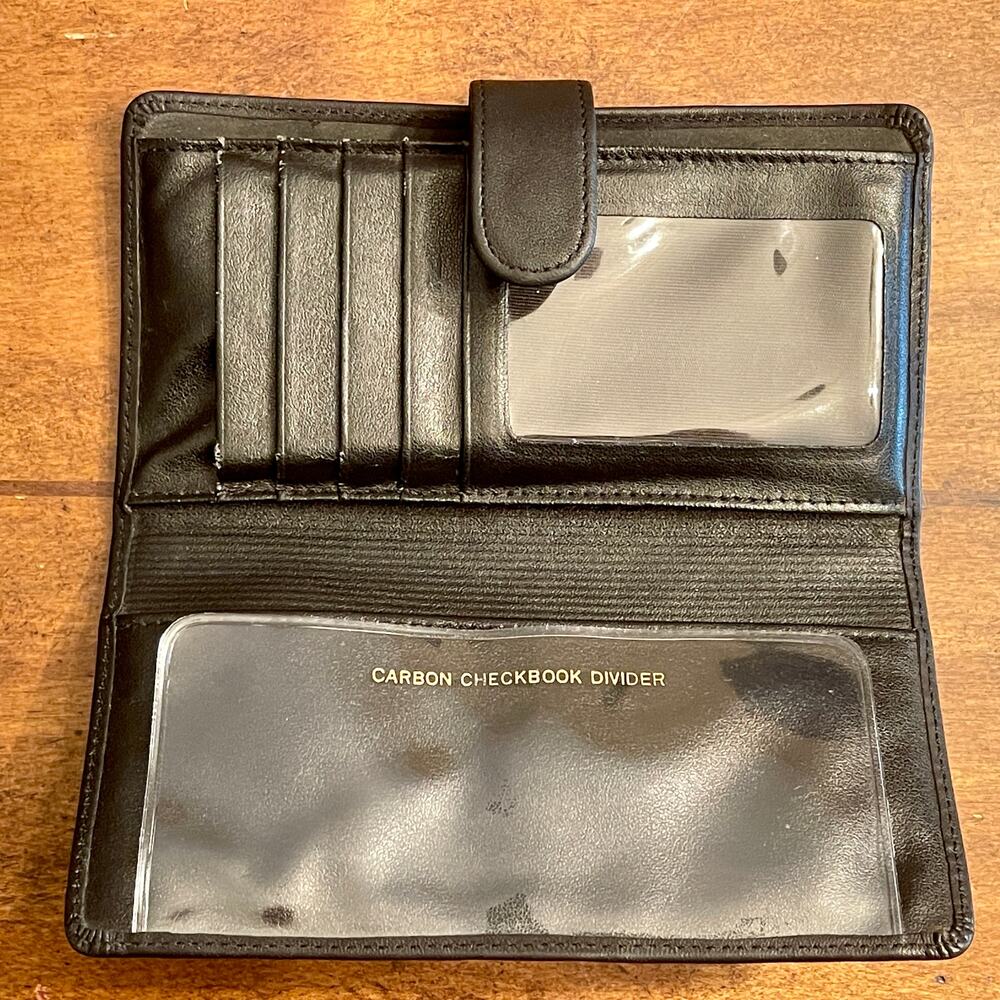 Vintage 90s Black Geniune Soft Leather Wallet Designed for Checkbook & Cards C21